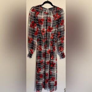 Tommy Hilfiger Sheer Red Floral Long Sleeve Dress. Size Medium. Stunning